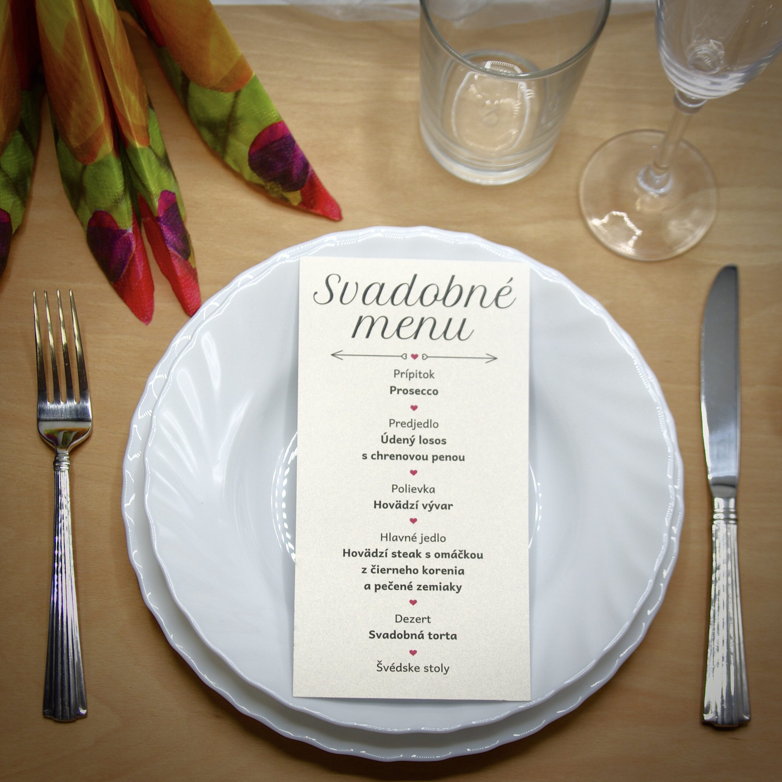 Karta so svadobným menu