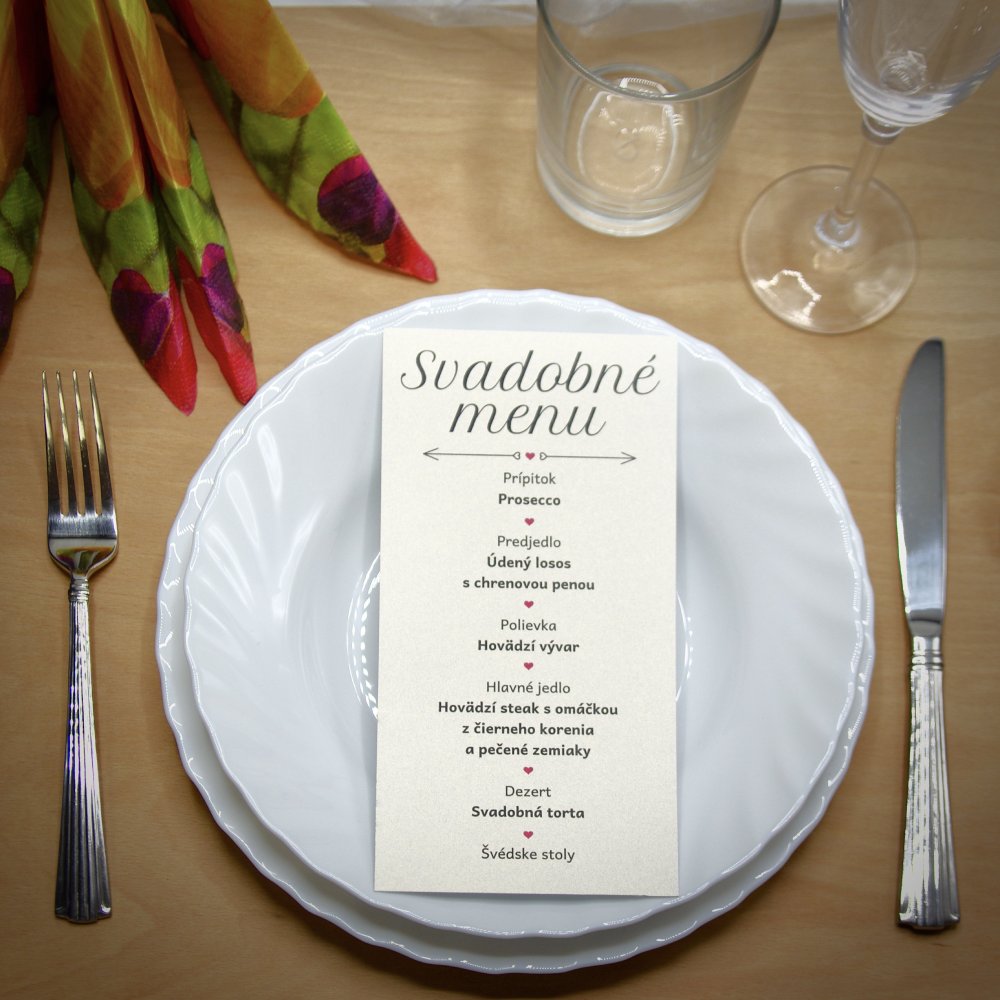 Karta so svadobným menu